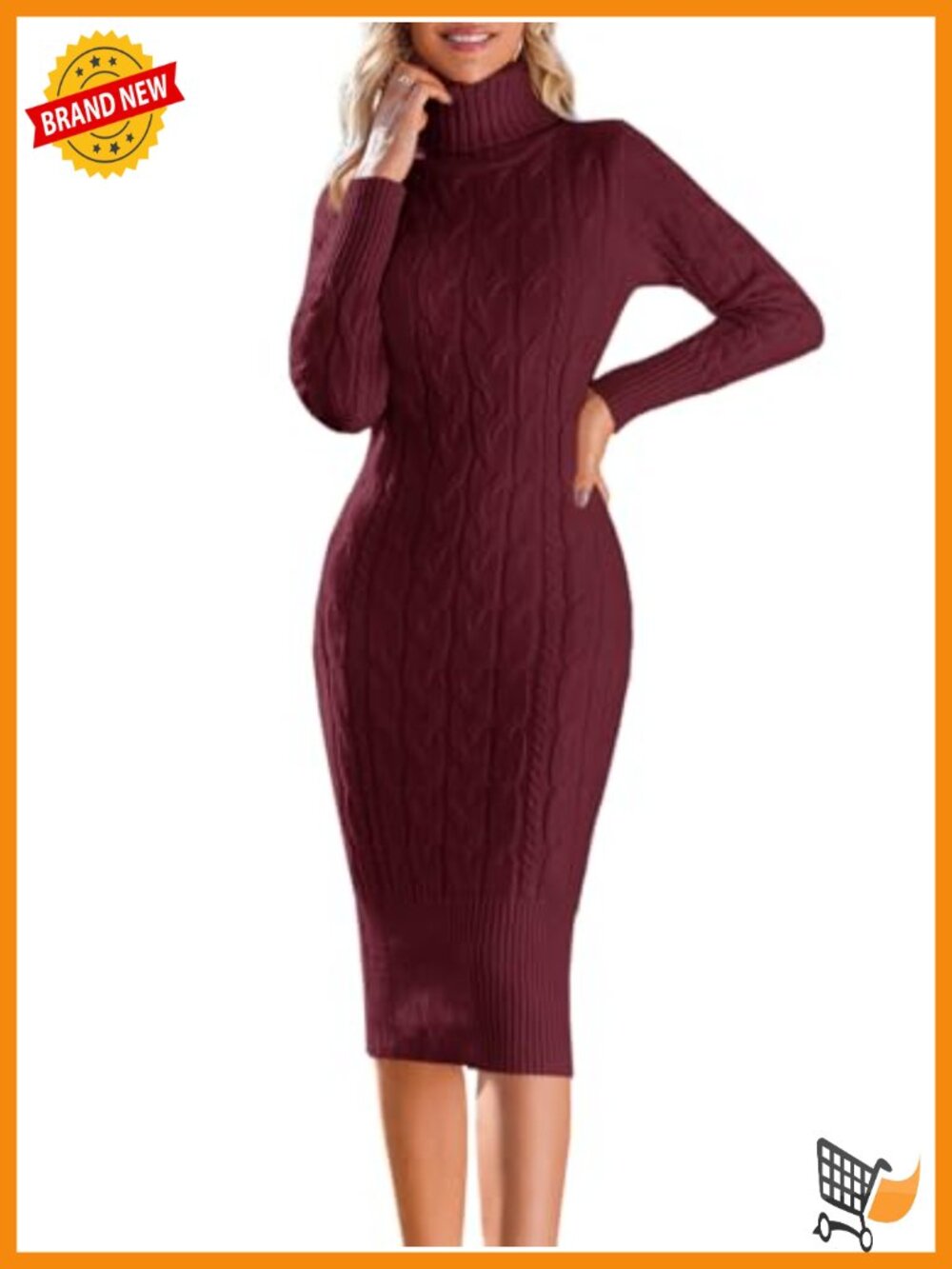 Turtleneck Sweater Dress Ribbed Knit Bodycon Midi Long Sleeve